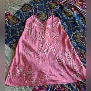 August Silk Vintage Japanese Cherry Blossoms Floral 100% Silk pink Chemise Slip